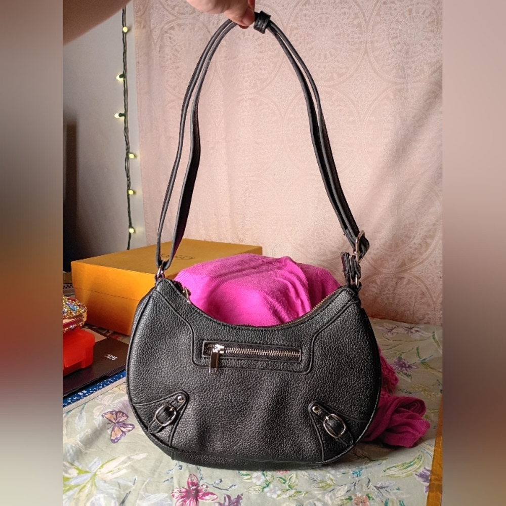wild fable Black Crescent Shoulder Bag with Silver Hardware